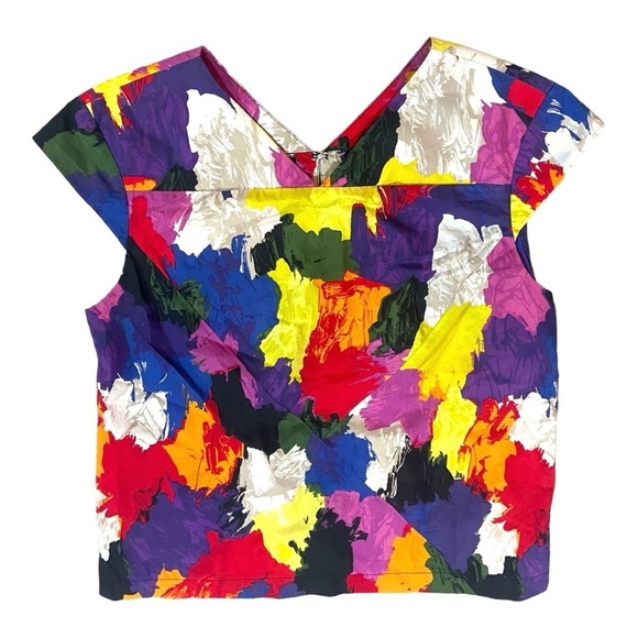 Kate Spade Abstract Fitted Top Sz M 100% Cotton Rainbow Brushstroke - Picture 1 of 6